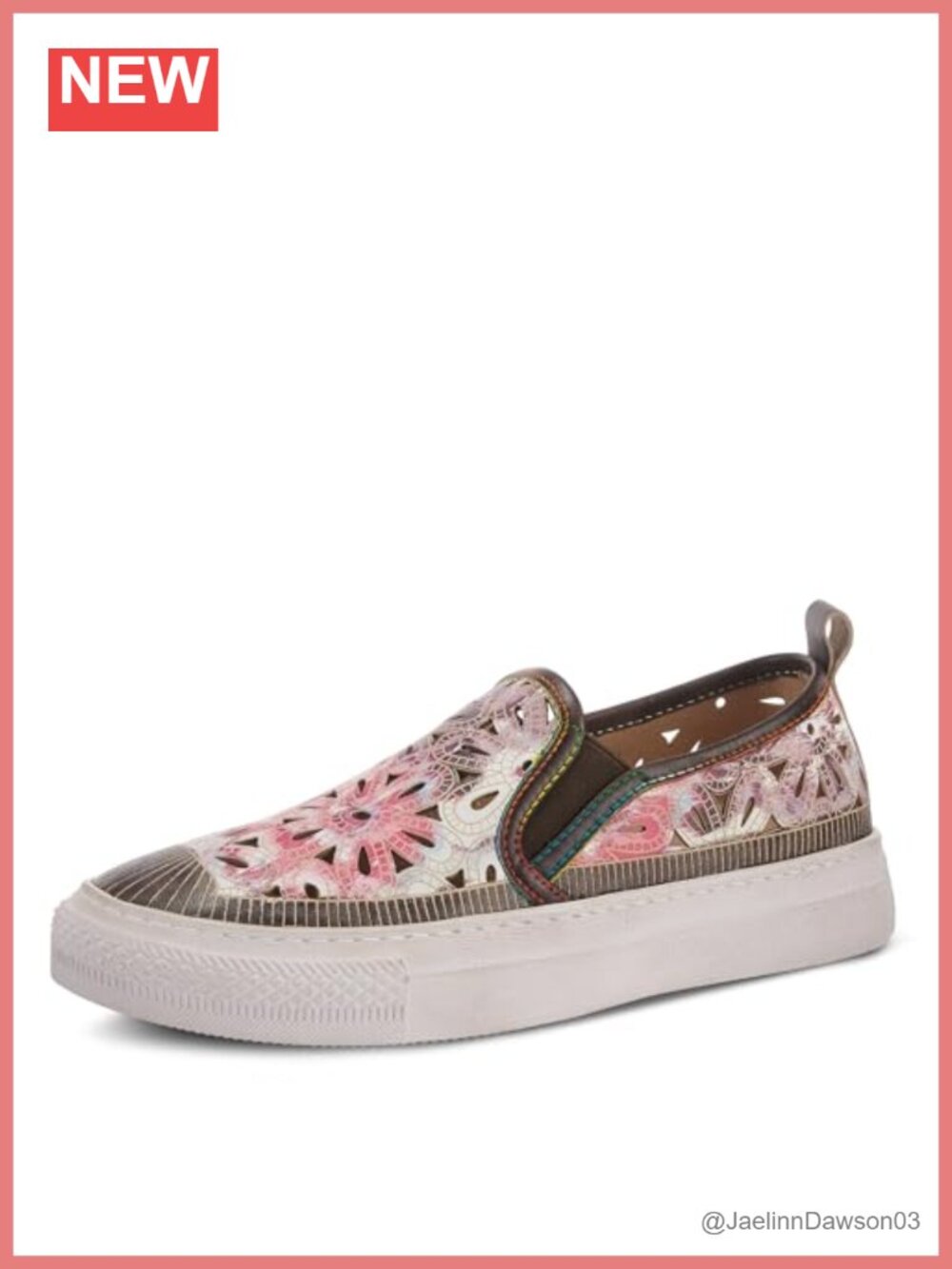 Leather Slip-On Fashion Sneakers with Laser Cut-Outs & Elastic Gore